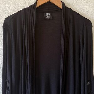 Bobeau Open Waterfall Fine Gauge Knit Cardigan Sweater, side button sleeves, Med